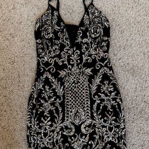 Banjul Black and Silver Bodycon Mini Dress